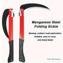 2 Piezas de Machete Plegable Resistente con Mango Largo - Acero al Manganeso Rojo y para Corte Manual en Jardín, Césped y Granja - Herramienta Versátil para Cortar Trigo y Cosecha de Hierba | Mecanismo Robusto | Hoja Metálica Duradera, Ideal para Exterio