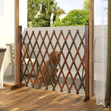 Valla Retráctil de Madera para Exteriores - Puerta Segura Anticorrosión y Resistente, Compatible con Puertas, Decorativa para Jardín, Patio o Cercado para Mascotas, Diseño Rústico en Madera Natural, Ideal para Amantes del Jardín, Separador de Espacios, B