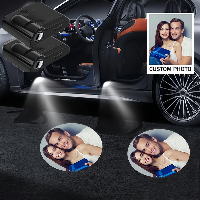 Fotos personalizadas según tus preferencias, varios colores y estilos, personalización avanzada de 2/4 conjuntos, adecuados para todas las luces de bienvenida de puertas de coche, sin batería, puede soportar la personalización de fotos, regalos de vacaci