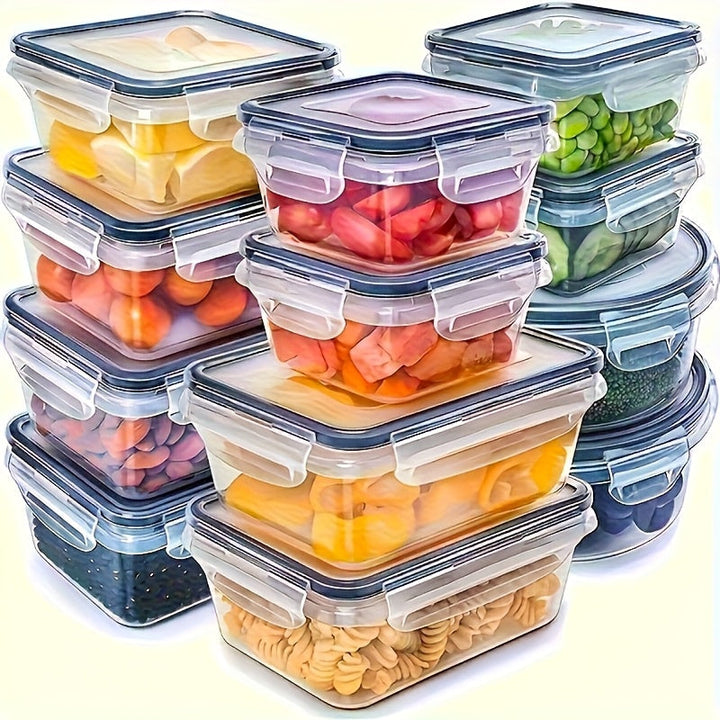 Juego de 8 Piezas con Tapa, Contenedores Transparentes para Almacenamiento de Alimentos Multitamaño para Refrigerador - Caja Rectangular Reforzada Segura para Microondas y Congelador Organizador de Verduras y Frutas