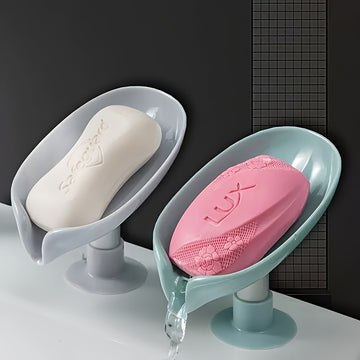 1/2 Piezas Bandeja de Jabón en Forma de Hoja con Ventilación, Accesorio para Baño sin Taladro con Ventosas Antideslizante y Sin Agua, Ayuda a Mantener tu Baño Ordenado