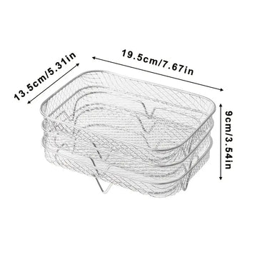 3pcs Accesorios de Acero Inoxidable para Freidora de Aire - Rejilla Rectangular Multifuncional, Apto para Microondas, Apilable y Antiadherente - Adecuado para la Mayoría de Freidoras de Aire, Revestimiento para Freidora de Aire