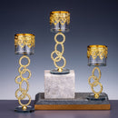 Juego de 3 piezas de soporte de velas de vidrio de cristal, elegante y romántico, con un toque de oro vintage, ideal para decoraciones navideñas, adornos de mesa.