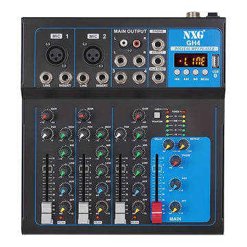 1pc NXG Consola de mezcla digital profesional de 7 canales, material aleación, fuente de alimentación de 220-240V CA, enchufe estándar europeo, para grabación de micrófono, mezcla de DJ, sistema de sonido en vivo - Negro