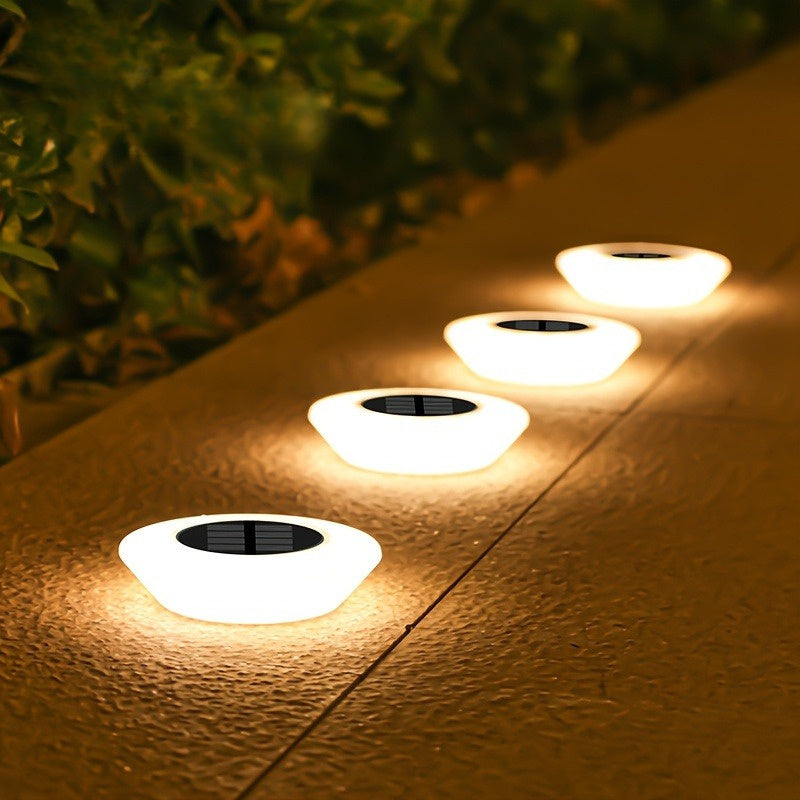 Conjunto de 4 Luces Solares para Caminos Exteriores, Encendido/Apagado Automático con Diseño Decorativo de Piedras Preciosas Enterradas en el Suelo, Iluminación Paisajística Duradera y Eficiente en Plástico para Jardín, Patio