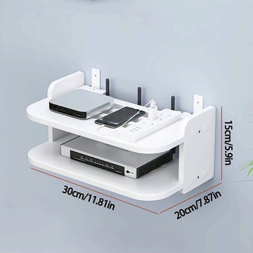 Organizador de pared de 2 niveles fácil de instalar, con gestión de cables, ideal para routers WiFi, decodificadores, etc. - No requiere taladro, 1 unidad