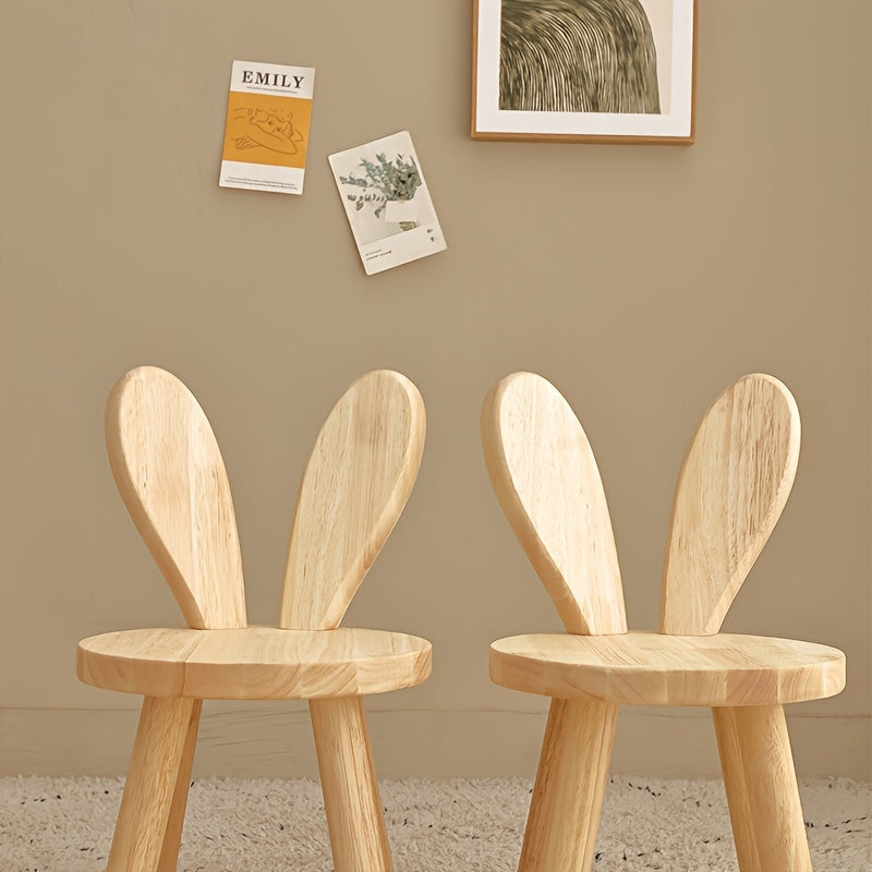 Taburete Redondo de Madera de Goma con Diseño de Conejo Elegante - Madera Dura Duradera, Perfecto para el Cuarto o Área de Juego de los Pequeños, Muebles de Sala de Juegos | Diseño Juguetón | Acabado Suave
