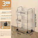 Carrito de almacenamiento acrílico transparente de 3 niveles con ruedas giratorias de 360°, diseño duradero y ahorrador de espacio para organización en el hogar y el baño, incluye 3 contenedores transparentes, solución de almacenamiento para baño, carrit