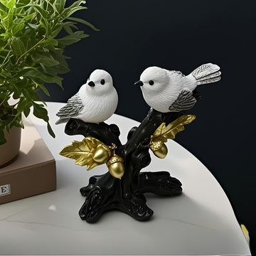 Elegante estatua de pájaro de resina blanca con detalles de rama dorada - Decoración de hogar inspirada en el estilo vintage, perfecta para espacios interiores y exteriores, agrega un toque de elegancia a cualquier jardín o patio, decoración de pájaros.