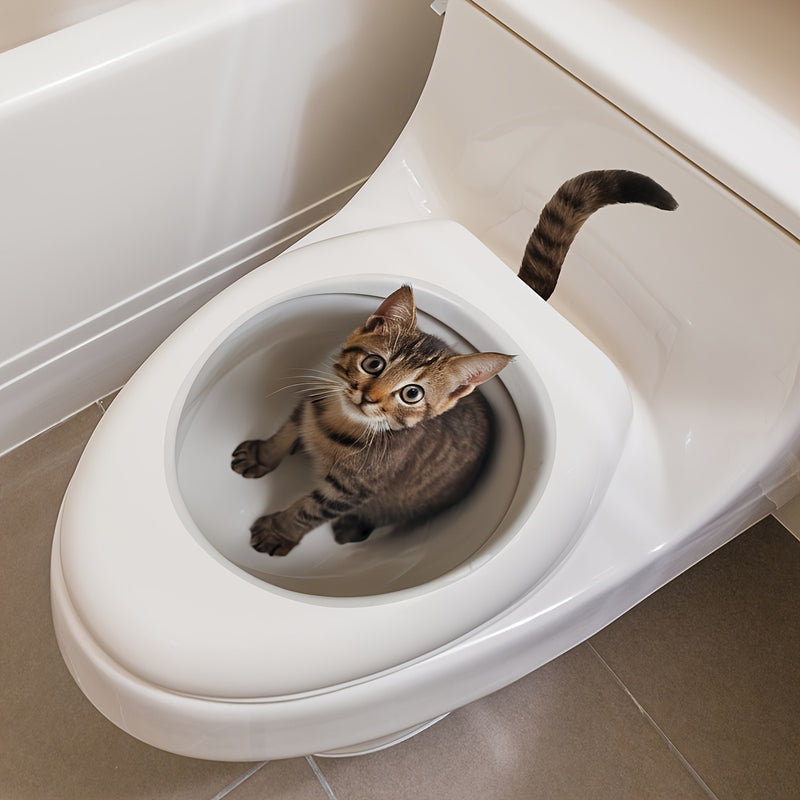 Cubierta de inodoro de gato 3D de un solo uso, estampado de animal, autoadhesivo de PVC, superficie de plástico, con decoración de baño M14555-NL