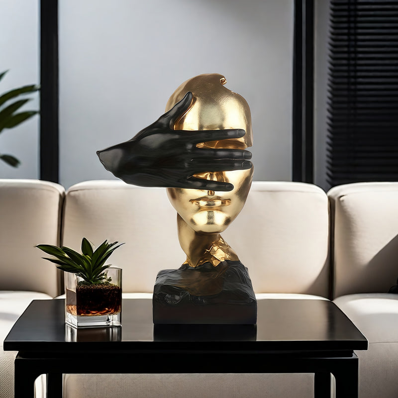Elegante escultura abstracta negra y dorada - Arte de pared moderno para sala de estar, oficina o decoración de bar | Regalo ideal para el Día de San Valentín, el Día del Padre, el Día de la Madre