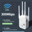 Momotor Extensor WiFi, Amplificador de Señal WiFi 2.4GHz (8500 pies cuadrados), Cobertura Fuerte y Penetración Profunda, Compatible con 35 Dispositivos, 4 Modos, Configuración Rápida, 4 Antenas 360°, Puerto Ethernet Incluido, Ideal para Hogar, Oficina, C