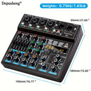 Mezclador de audio USB profesional Depusheng de 4/6 canales con iluminación RGB, consola de sonido, grabación para PC, entradas XLR y RCA para streaming, karaoke, fiestas, estudio en casa - material ABS, no requiere batería, configuración de grabación, a