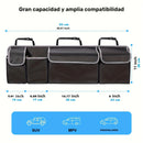 Organizador de maletero de coche con 4 bolsillos y 3 tapas separadas - Accesorios de carga plegables, material duradero de poliamida, almacenamiento multi-cámara para asiento trasero y maletero, organización de vehículos, cierre de cremallera seguro