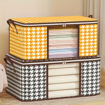 1 Bolsa de Almacenamiento de Gran Capacidad con Estampado de Pata de Gallo y Ventana de Visualización - Tela No Tejida Duradera, Organizador de Ropa Antipolvo y Resistente a la Humedad con Doble Cremallera y Asas - Ideal para Uso Doméstico y de Viaje, Al
