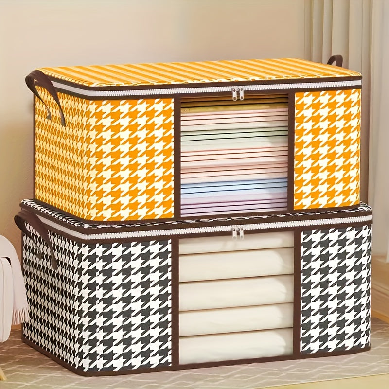 1 Bolsa de Almacenamiento de Gran Capacidad con Estampado de Pata de Gallo y Ventana de Visualización - Tela No Tejida Duradera, Organizador de Ropa Antipolvo y Resistente a la Humedad con Doble Cremallera y Asas - Ideal para Uso Doméstico y de Viaje, Al