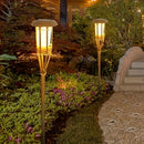 Lámpara solar de bambú con 12 luces LED en forma de llama real, ideal para caminos, jardines y parques, luz solar para exteriores, diseño de llama, batería recargable con energía solar