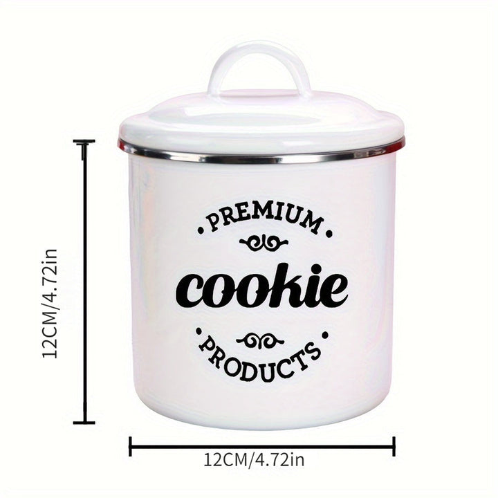 1pc Tarro de Galletas de Esmalte con Tapa Abatible, Reutilizable, Apto para Lavavajillas, Forma Redonda, Perfecto para Regalos de Navidad y Almacenamiento de Cocina