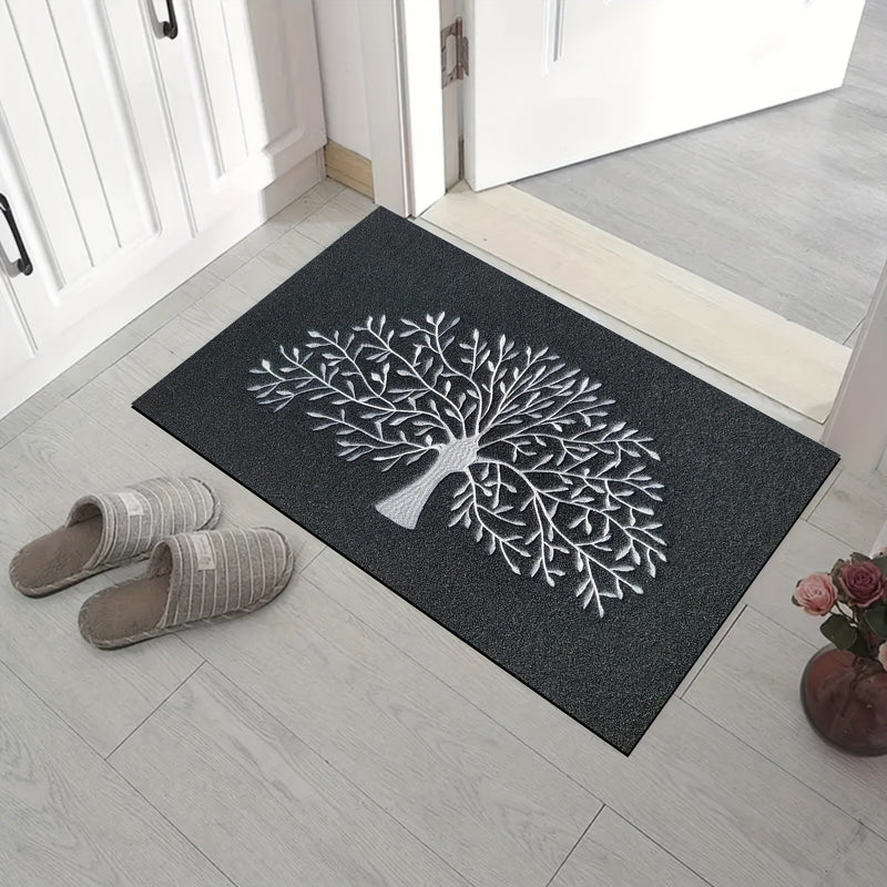 Tapete de puerta con diseño de árbol grande, con respaldo antideslizante duradero - Tapete de poliéster negro para entrada, sala de estar, dormitorio, cocina - Lavable en máquina, ideal para decoración del hogar y la habitación, tapete interior y exterio