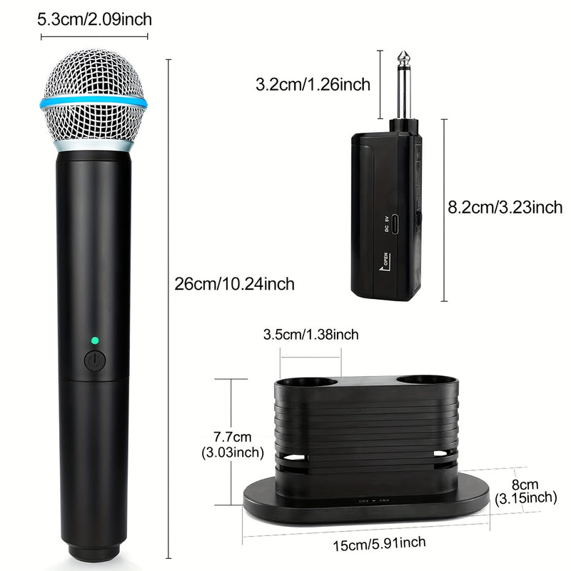 Micrófono inalámbrico doble digital dinámico con micrófono y receptor recargables, alcance de 48.77 metros, para cantar, karaoke, reuniones, iglesia, bodas, incluye soporte de almacenamiento