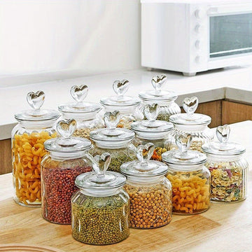 Tarros de Vidrio en Forma de Corazón para Alimentos 22oz/32oz/45oz - Contenedores Herméticos y Elegantes, ¡Perfectos para Granos y Galletas!
