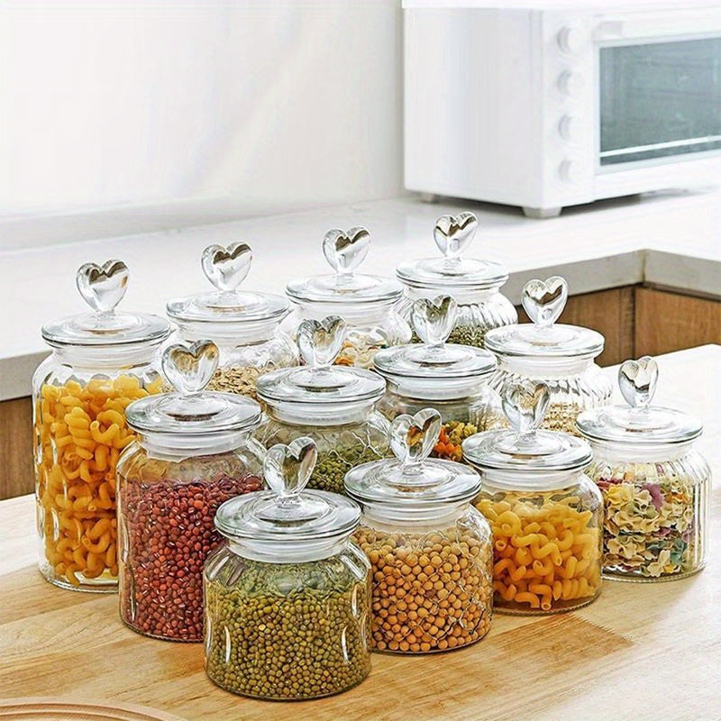 Tarros de Vidrio en Forma de Corazón para Alimentos 22oz/32oz/45oz - Contenedores Herméticos y Elegantes, ¡Perfectos para Granos y Galletas!