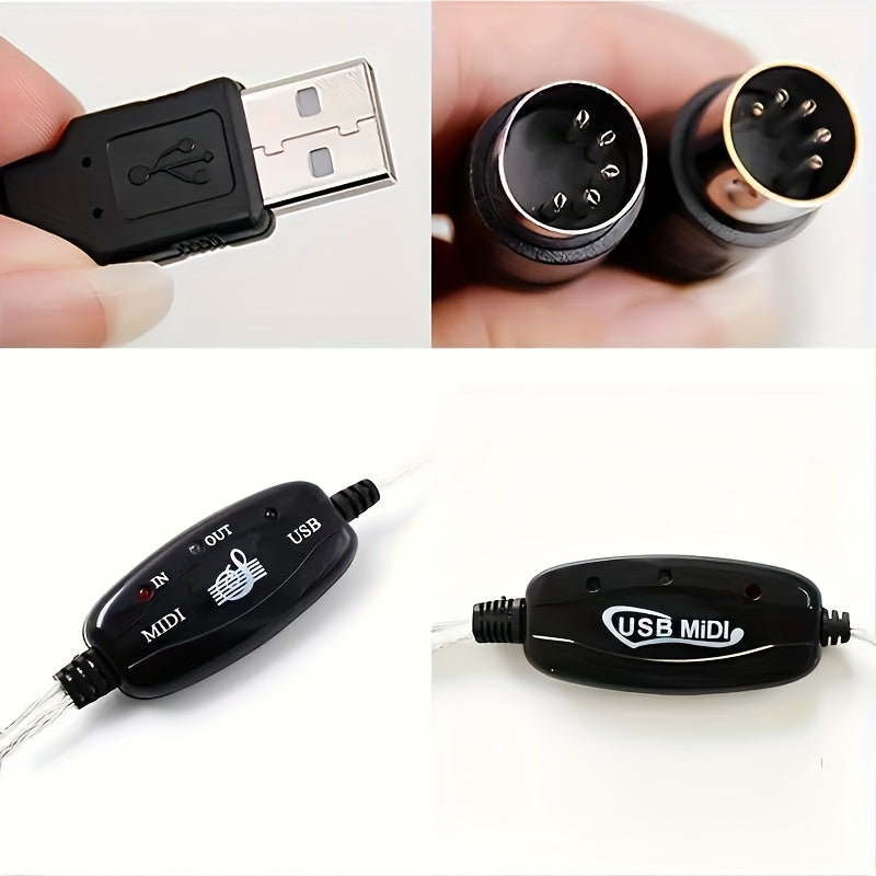 1pc 2-en-1 Cable Convertidor USB a MIDI, 16 Canales Cable de Interfaz Redonda Macho a Hembra Cat5e, Adaptador de Teclado Sintetizador Plug & Play para PC, Estudio de Música, Portátil, Windows, Mac - No Se Requiere Batería
