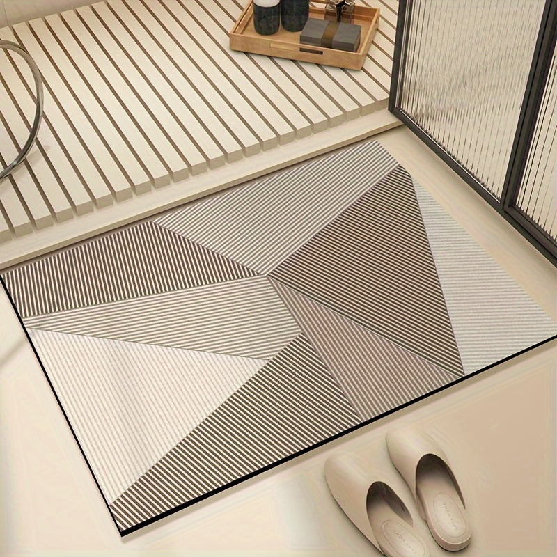 1pc Alfombra de baño de tierra de diatomeas antideslizante y absorbente de agua, con estampado geométrico de secado rápido, alfombra de baño suave y duradera para el baño y la ducha.