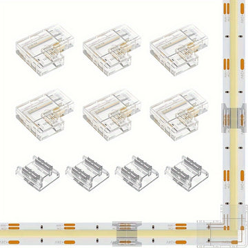 Kit de conectores para tiras LED de 8mm/10mm de ancho, 6 piezas de conectores en L transparentes sin espacio y 4 piezas de conectores de tira a tira para luces LED PWM FCOB CCT