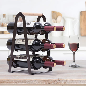 Estante de vino de hierro, estante apilable para almacenamiento de vino tinto con acabado con recubrimiento en polvo.