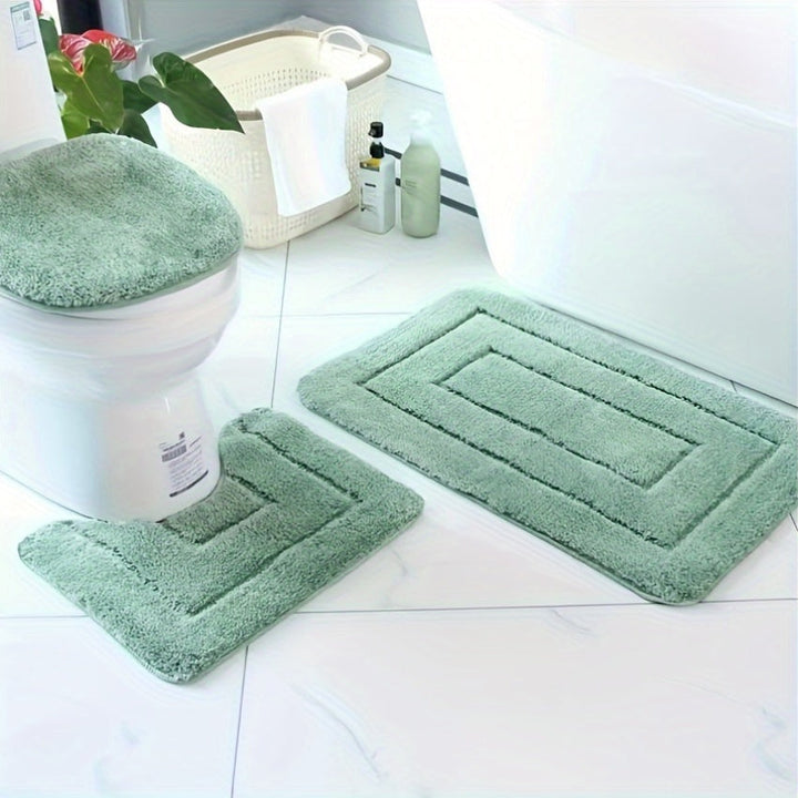 Conjunto de 3 alfombras de baño de microfibra ultrafina - Secado rápido, absorbente, antideslizante, alfombra de baño en forma de U, tapa de inodoro, poliéster tejido, resistente a la decoloración, densidad de 1500 g/m², grosor de 2 cm, lavable a máquina