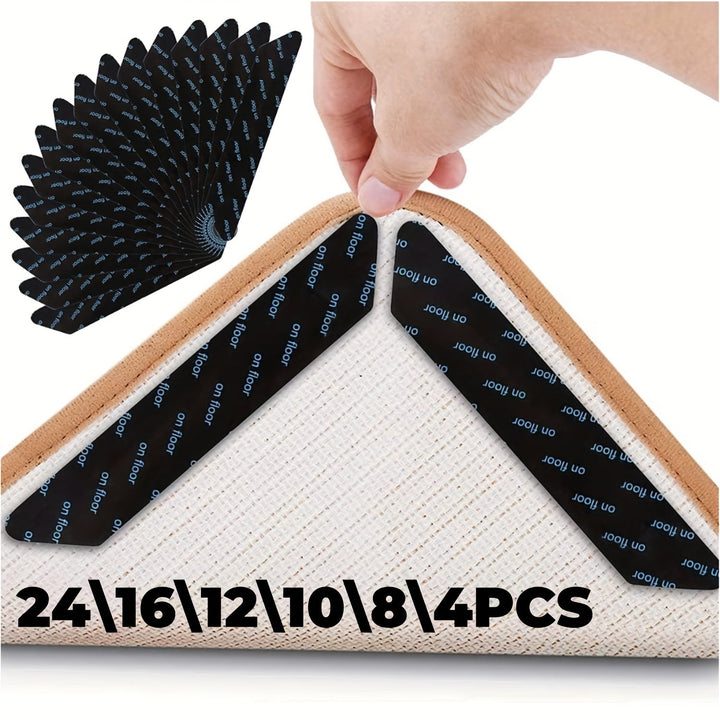 Pegatinas Antideslizantes para Alfombras | Paquete Multi de Cintas de Agarre de PVC para Áreas | Sujetadores de Esquina Seguros para Pisos de Madera | Ideal para Dormitorio, Oficina y Uso Doméstico | Fácil de Pegar y Despegar | Duradero en Negro con Supe