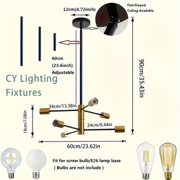 Lámpara Colgante Geométrica de Estilo Industrial Artesanal - Acabado en Metal , Montaje Semi-Bajante y Semi-Incrustrado, Sin Necesidad de Cableado, Incluye Herrajes, 110V-240V para Sala de Estar y Comedor (Bombilla no Incluida)