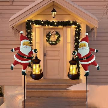 Luces Navideñas Solares - Decoración de Jardín LED Santa Claus IP44, Luces Antiguas para Hombre y Palacio, Iluminación Exterior para Césped, Patio, Caminos y Paisajismo, Ideal para Navidad y Halloween