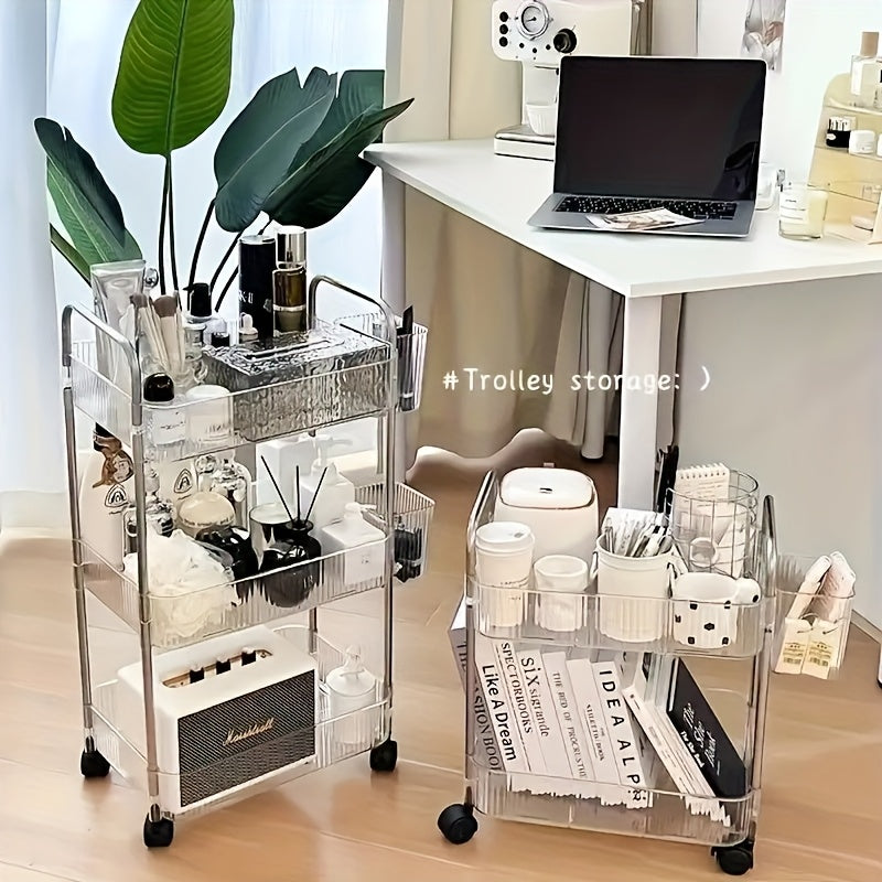 Carrito Organizador de Acrílico Rodante de 1 pieza con 2/3/4 Niveles para Baño y Sala de Estar - Almacenamiento Transparente, Marco Duradero de Acrílico/Metal, Diseño Elegante y Versátil para Cosméticos, Artículos de Tocador, Decoración del Hogar | Marco
