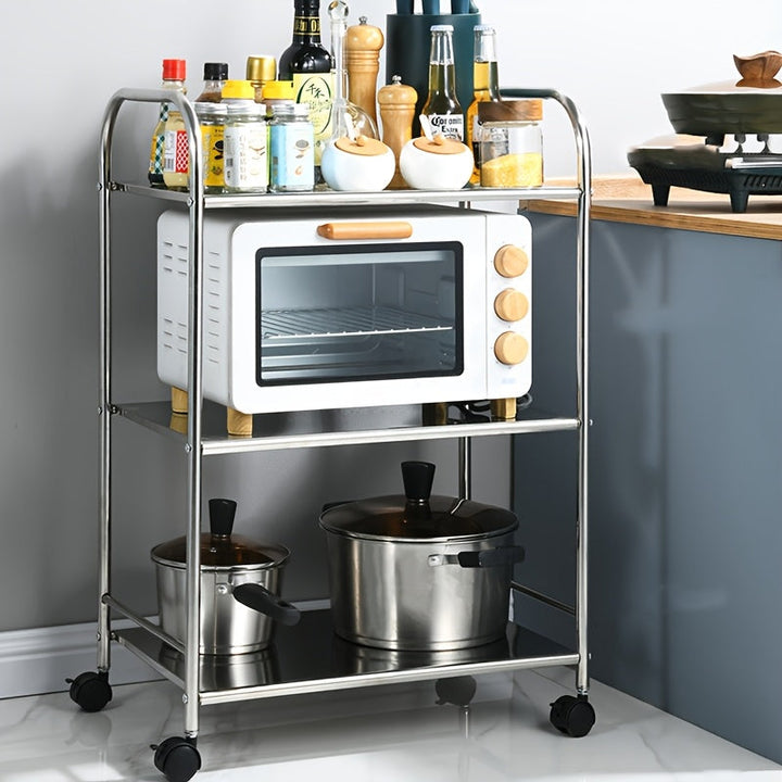 Carrito de acero inoxidable de 3 niveles con ruedas - Estante de almacenamiento versátil para cocina para el hogar, fiestas al aire libre, hoteles y restaurantes - Diseño duradero, fácil de ensamblar y móvil, carrito de cocina para restaurantes | Carrito