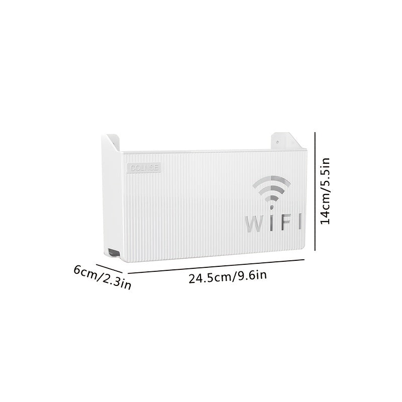 Soporte para Router Inalámbrico de Fácil Instalación - Caja de Almacenamiento de Montaje en Pared sin Taladro, Acabado Pulido, Organizador Multiusos para Hogar y Oficina, Ganchos de Utilidad