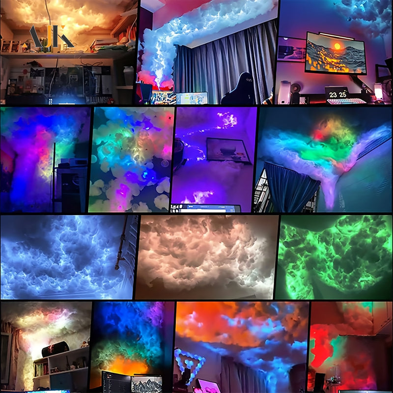 AJK 32FT Nube de luz en la nube, luz LED de nube de trueno 3D, luz de nube de colores de atmósfera nocturna, luz de nube creativa DIY para sala de juegos, garaje, club, luz de fiesta dj, hoteles, cafeterías