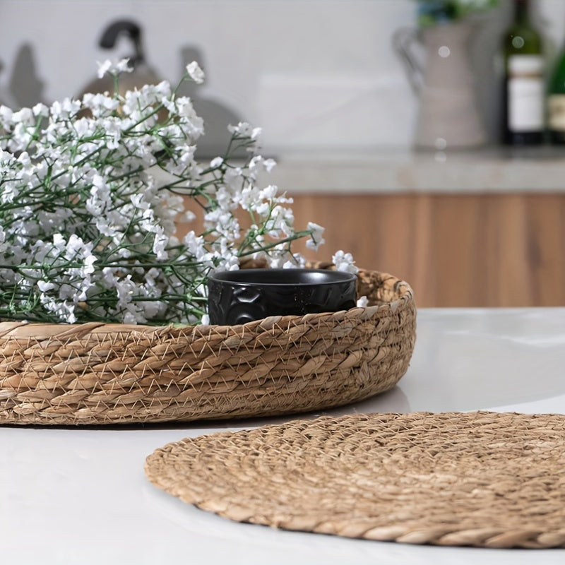 Conjunto de 4 posavasos tejidos a mano con soporte - 30 cm/11,8 pulgadas, material natural, adecuado para Navidad, Halloween, Pascua, Hanukkah, Acción de Gracias y más - Perfecto para la decoración del hogar y bodas