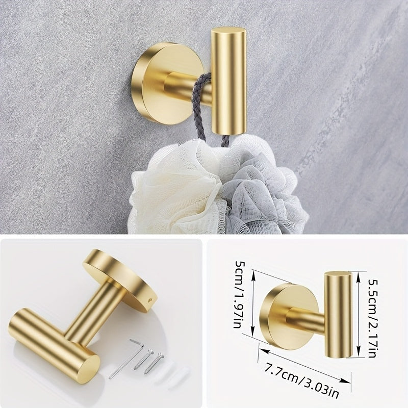 Juego de accesorios de baño, 4 piezas, incluye soporte de papel higiénico, anillo de toallas y 2 ganchos de toallas, juego de accesorios de baño con montaje en pared de acero inoxidable, negro, plateado, dorado.
