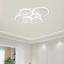Luz de techo LED de montaje liso con 6 anillos, 78,74 pulgadas, 75 vatios, regulable con control remoto, 3000K-6500K, diseño semi-inmerso de metal para sala de estar, cocina, dormitorio, oficina - MH-YH4, iluminación de oficina | Luz de techo elegante |