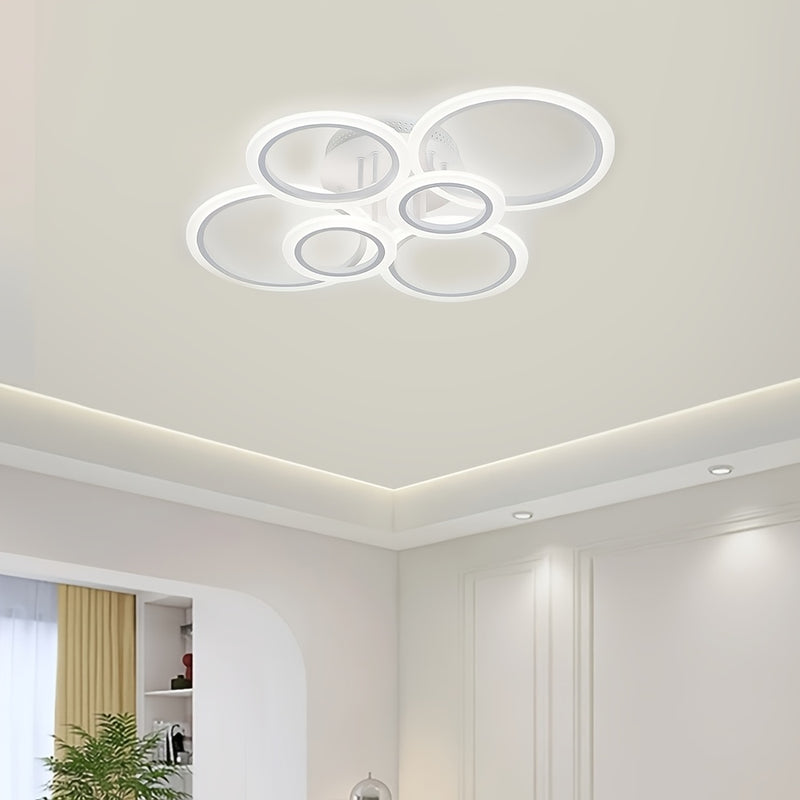Luz de techo LED de montaje liso con 6 anillos, 78,74 pulgadas, 75 vatios, regulable con control remoto, 3000K-6500K, diseño semi-inmerso de metal para sala de estar, cocina, dormitorio, oficina - MH-YH4, iluminación de oficina | Luz de techo elegante |