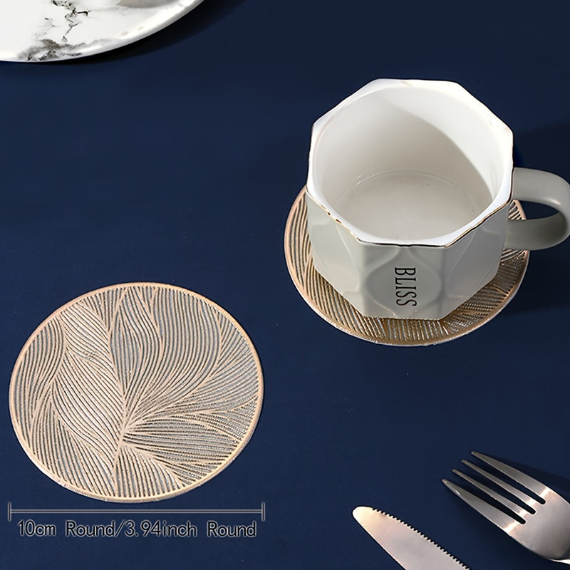 Conjunto de 6 manteles de mesa de PVC redondos, resistentes al calor, antideslizantes con patrón de hojas, solo lavado a mano, ideal para decoración de comedor, bodas y fiestas.