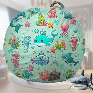 Fundas de sillas de frijoles de criaturas submarinas grandes, plegables, bolsa de almacenamiento de poliéster lavable a mano, multiusos, con asa, para peluches, juguetes de peluche, adolescentes y adultos