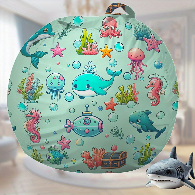 Fundas de sillas de frijoles de criaturas submarinas grandes, plegables, bolsa de almacenamiento de poliéster lavable a mano, multiusos, con asa, para peluches, juguetes de peluche, adolescentes y adultos