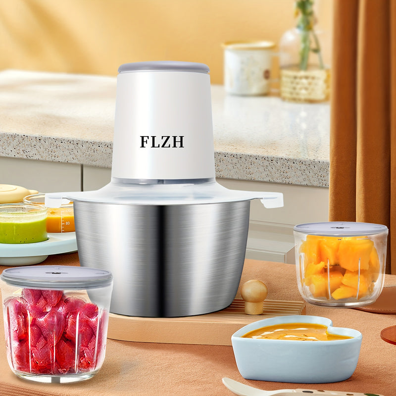 1pc Trituradora de Carne Eléctrica de Acero Inoxidable de 2L, Procesador de Alimentos, Picadora de Alimentos, Utilizada para Carne, Verduras, Frutas y Nueces, con 4 Cuchillas Afiladas, Recargable por USB 148W, 8 Tazas, 7.4V