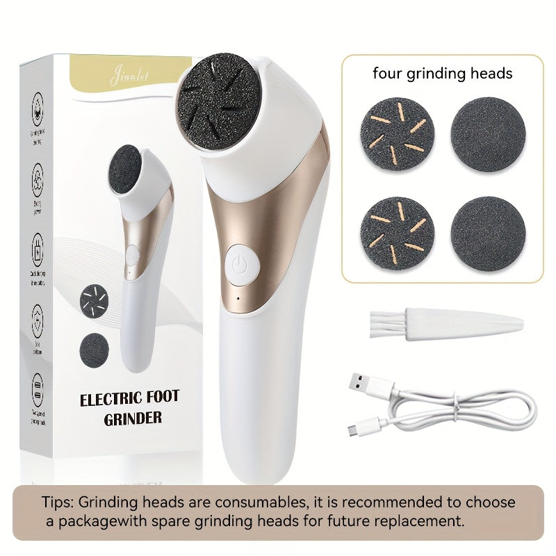 Limpiador de Pies Eléctrico Profesional - Herramienta de Pedicura Recargable USB con 2 Velocidades y 4 Cabezales, Portátil y Fácil de Usar para Eliminar Cutículas Gruesas | Solución Suave y Cómoda para Pies Agrietados y Secos