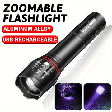 1pc Lámpara de Luz Negra Recargable por USB,Linterna Multifuncional Zoomable Portátil, Luz UV para Cucarachas, Rocas, Resina, Hotel, Detección Brillante