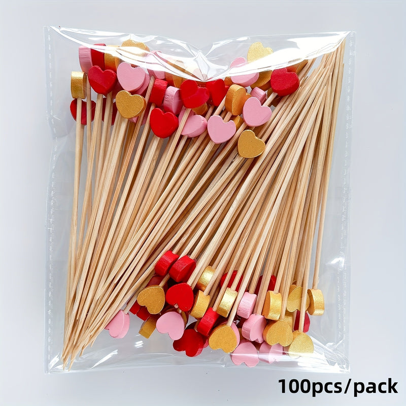 100 piezas de Pinchos de Bambú 12 cm/4.72 pulgadas - Pinchos Desechables con Forma de Corazón para Alimentos para San Valentín, Bodas, Aniversarios, Fiestas - Suministros de Cocina y Restaurante de Alta Calidad, Utensilios de Bambú