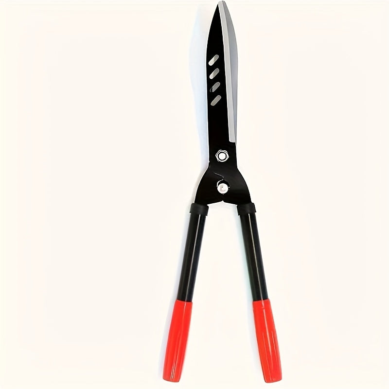 1 Tijeras de jardín de acero de manganeso de alta resistencia con mango de hierro ergonómico y asa roja - Herramienta portátil para podar césped, setos, vallas, hiedra, árboles de té - Esencial para el jardinerismo en casa, diseño de hoja afilada